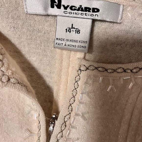 Nygard Collection Sparkling Embellished Full Zip Boiled Wool Cream Cardigan L - Picture 7 of 11